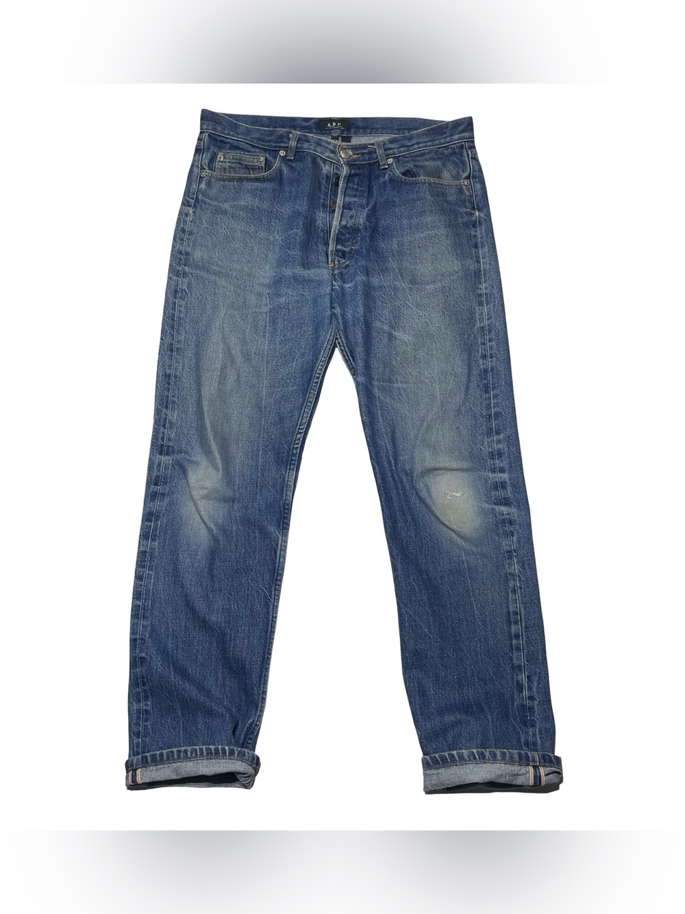 A.P.C Paris Selvedge Blue Denim Jeans Worn Look Men’s Size 35 x 32